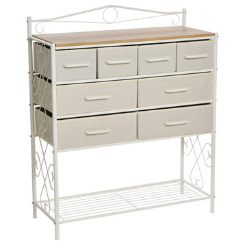 Dresser Table, 8 Drawers, Shoe Shelf White Metal Frame, Coastal Oak Top