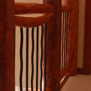 Log staircase railings (reclaimed lodgepole pine beatle kill wood)