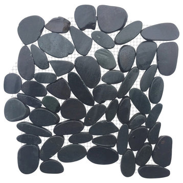 Charcoal Flat Interlocking Pebble Tiles, 12"x12", Set of 10