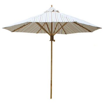 7 Foot Bamboo Umbrella With White Stripes Polyester Canvas