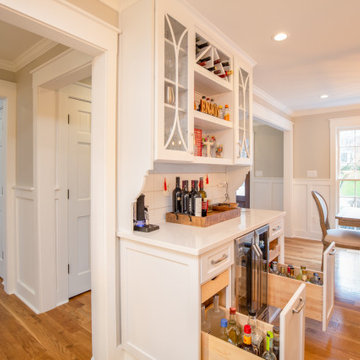 The beverage bar has special drawers to hold tall bottles.