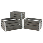 Wald Imports, Ltd. - Medium Gray Wood Crates, 3-Piece Set - Honest, natural, and a bit rustic describe these unpretentious wood crates. The galvanized metal trim gives the right amount of refinement when needed. Perfect for storing those rolled throw blankets, towels in the bathroom, extra books in the living room or office. You can always find a good use for these wood crates. Your package will contain 3 crates; one of each of the three sizes. Imported.