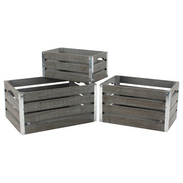 Medium Gray Wood Crates, 3-Piece Set