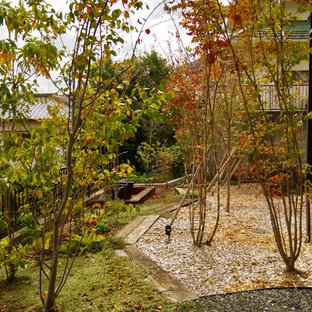 他の地域の大きい、夏のアジアンスタイルのおしゃれな横庭 (日向、マルチング舗装) の写真