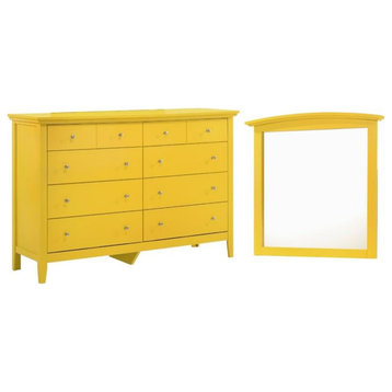 Home Square 2-Piece Set with 8-Drawer Dresser and Mirror in Yellow