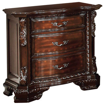 3 Drawers Nightstand With Bronze Hanging Pulls, Brown Cherry