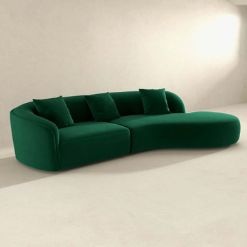 Elijah Japandi Style Curvy Sectional Sofa - Green