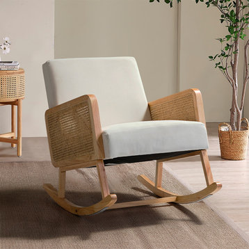 Living Room Upholstery Rocking Chair, Beige