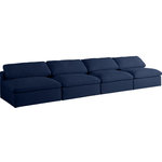 Meridian Furniture - Serene Linen Textured Fabric Deluxe Comfort 4-Piece Modular Sofa, Navy - There's lots to love about the Serene linen textured deluxe cloud-like comfort modular collection, and this piece is not an exception. The soft navy linen textured fabric is cozy and sleek to the touch while the overstuffed down/feather cushions provide gentle support so you can relax and unwind like a VIP. Customize your seating with this modular set by adding the pieces you like most. Latches under each piece make it easy to snap them into position for a look that's modern yet welcoming.