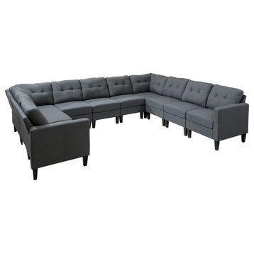 GDF Studio 10-Piece Niya Mid Century Modern Fabric U-Shaped Sectional Sofa, Dark