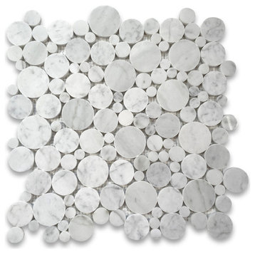 Carrara White Carrera Marble Bubble Round Mosaic Tile Polished, 1 sheet
