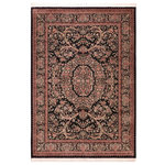 Bareens Designer Rugs - Tamour Pak Persian Chantel Black/Beige Wool Rug - 8'0'' x 10'4'' - Designed with mesmerizing intricacy and gorgeous color palette, this hand-knotted masterpiece demonstrates the beauty and electrifying thrill of Pak Persian art. These meticulously hand-knotted Pak-Persian rug is made with pure wool and features breathtaking traditional, transitional, and tribal designs in bold luxurious color pallets. Known for their intricate designs these rugs are a reproduction of Persian rugs, made in Pakistan with unique Mughal designs. Made by master weavers using the same Persian texture, design and dying technique, we wanted to produce the most significant manifestation of Persian art, life, and culture. This rug is most famous for its exceptional quality, incredible designs, patterns, and vibrant rich color. Pak-Persian rugs made with Persian weave with high knot counts, which enables the high intricacy and detail found in the patterns are also referred to as "State of art", each color adds a rich beautiful detail in the artwork of this rug. The design, color, and beautiful chromatic composition with a vibrant sheen with intricate designs, exude beauty, elegance, and quality make this rug a masterpiece of its own.