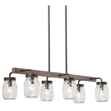 LNC Farmhouse Mason Jar Glass and Wood Kitchen Island Light, Linear