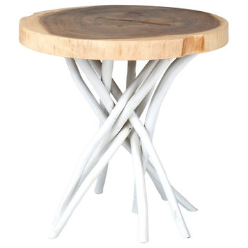 East at Main Merrill White Round Teakwood Accent Table