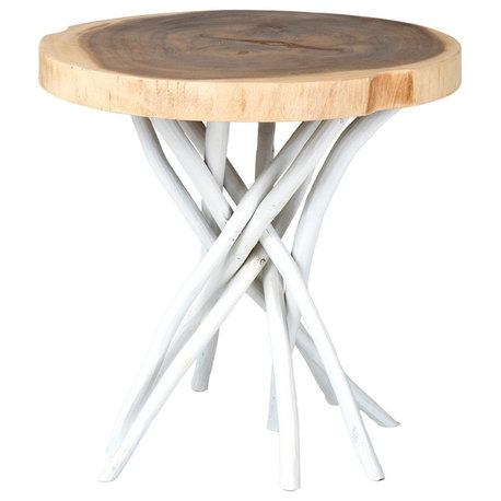 East at Main Merrill White Round Teakwood Accent Table