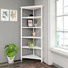 White Five Tier Solid Wood Corner Bookcase
