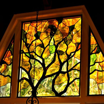 Stained glass transom for residence.