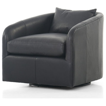 Topanga Heirloom Black Leather Swivel Chair