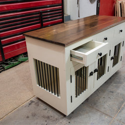 Medium Triple Kennel with Drawers & Walnut Top - Dog Kennels And Crates