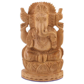 Novica Happy Ganesha Wood Statuette