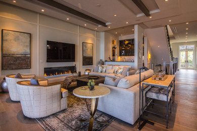 Inspiration for a mid-sized eclectic enclosed light wood floor living room remodel in Phoenix with blue walls and no tv