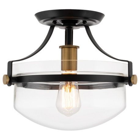 Kira Home Zurich 12" Rustic Farmhouse Ceiling Light, Glass Shade, Warm Brass