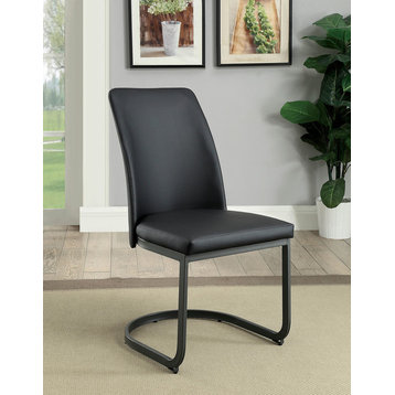 Benzara BM183116 Leatherette Side Chair with U-Shape Base, Pack Of 2,Black