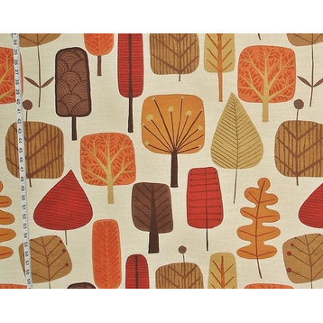 Retro Scandinavian Wood Fabric Tree Leaf Fall Orange, Standard Cut