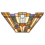 Quoizel - Inglenook 2-Light Wall Sconce - A classic geometric Arts and Crafts piece with handcrafted art glass in shades of sapphire blue warm honey amber and cream.