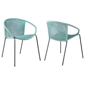 Snack Indoor Outdoor Stackable Steel Dining Chair with Wasabi Rope - Set of 2