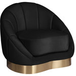 Meridian Furniture - Shelly Velvet Upholstered Chair, Black - Unwind and rest when you'rere seated on this Shelly velvet chair featuring soft black velvet upholstery. This lovely piece is just the thing to inject drama into your space whether used on its own or in combination with other items in the Shelly collection. The unique shell shape immediately commands attention, and the brushed gold stainless steel base cements the base in contemporary panache.