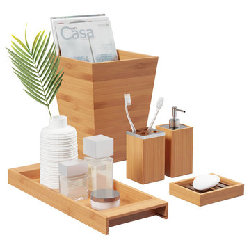 Lavish Home Bamboo Bath Accessories, 5-PIece Natural Wooden Set