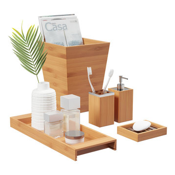 Lavish Home Bamboo Bath Accessories, 5-PIece Natural Wooden Set