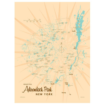 Lakebound Adirondacks Map Art Print, 9"x12"