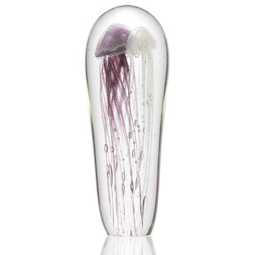 Art Glass Purple and White Jellyfish 12" Glow In The Dark