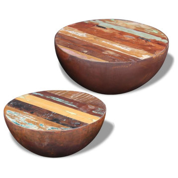 Vidaxl Two-Piece Bowl Shaped Coffee Table Set Solid Reclaimed Wood
