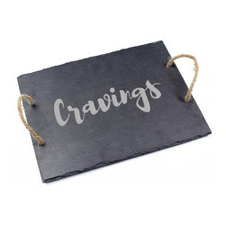"Cravings" 15.75 in. x 12 in. x .25 in. Slate Serving Board - Serving Trays