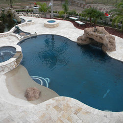 Natural Freeform Pool Center with Rockwork Spas and Steps - Aboveground Swimming Pools