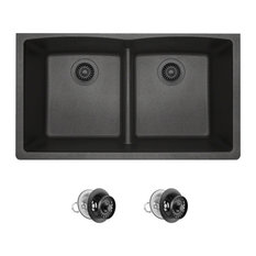 812 Low-Divide Double Bowl Kitchen Sink, Black, Colored Strainers