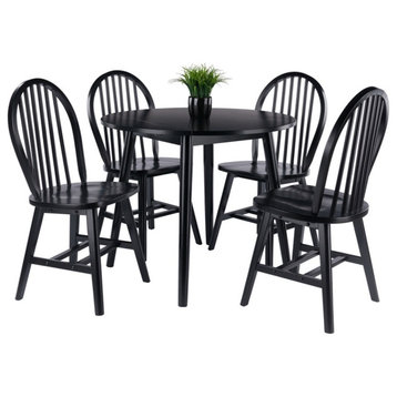 Winsome Moreno 5-Piece Drop Leaf Transitional Solid Wood Dining Set in Black