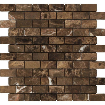 Emperador Dark Spanish Marble Brick Mosaic, 1 X 2 Tumbled