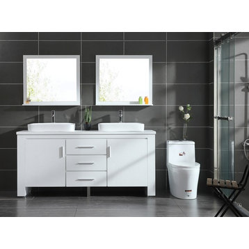 DEC083D-W Washington 72" Double Sink Vanity and Mirror Set, White