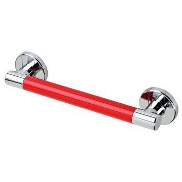 18" Cherry Red Grab Bar With Chromed Flange, ADA - 1 1/4" Diameter