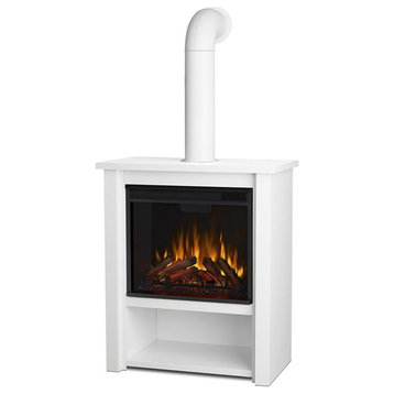 Bowery Hill Modern Stainless Steel Electric Fireplace in Matte White
