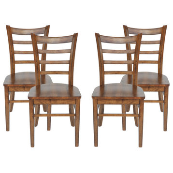Wagner Rubberwood Dining Chairs, Set of 4, Antique Brown Wood