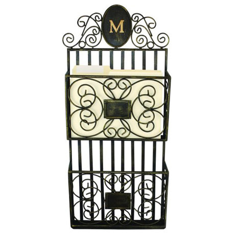 Monogrammed Wall Magazine Letter Rack Organizer Personalized Shelf Metal Gold