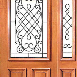 Prehung Mahogany 3/4 Lite Home One Sidelight Door with Ironwork - Front Doors