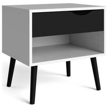 Home Square 2 Piece Retro Nightstand Set with Drawer in White and Black Matte
