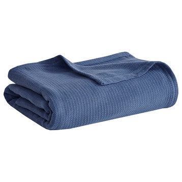 Madison Park Freshspun Basketweave All-Season Bedding Blanket, Navy Blue