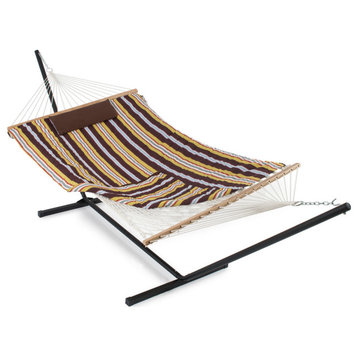 12' Rope Hammock With Stand, Pad and Pillow, Tablet Cup Holder, Desert Stripe
